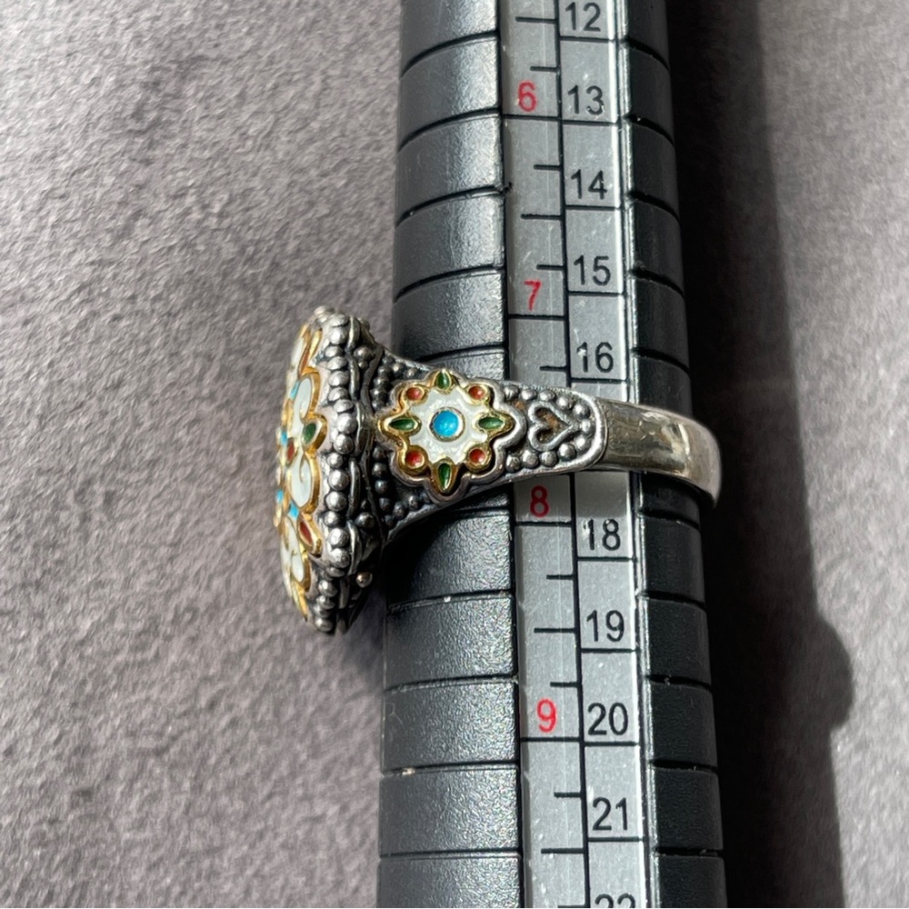 Dimitrious Designer Sterling Silver Enamel Elaborate Greek Designer Ring Size 8 - Picture 5 of 11